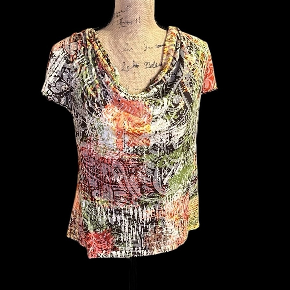 Multicolor Abstract Print Women's Burnout Tee